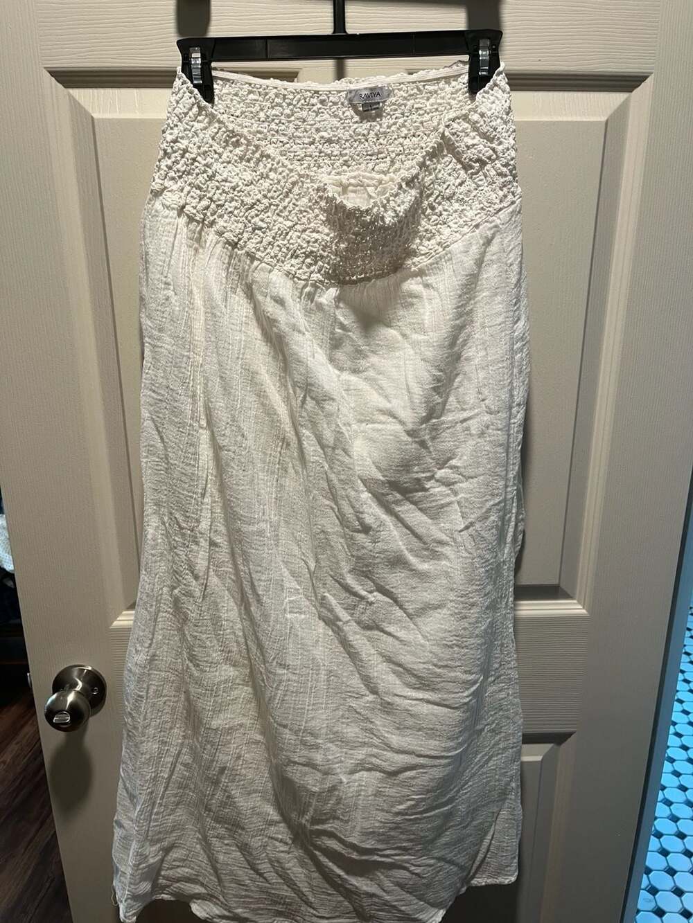 Raviya White Crochet Smocked Waist Crinkle Cotton Maxi Skirt Cover-Up